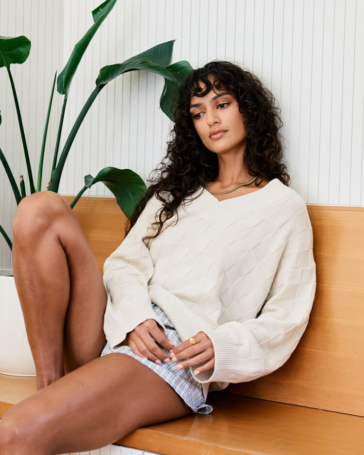 RVCA Rvca Harmony V Neck Sweater (Womens) | Sand