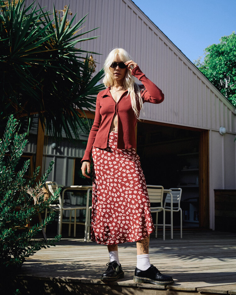 RVCA Rvca Annika Midi Skirt (Womens) | Cranberry