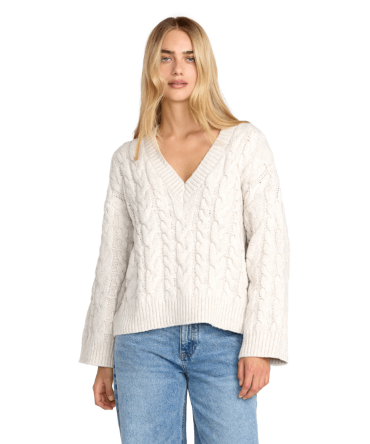 RVCA Rvca Cable V Neck Sweater (Womens) | Star White