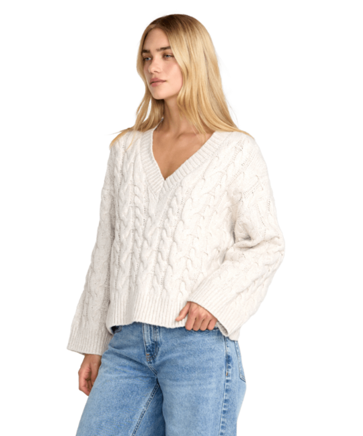 RVCA Rvca Cable V Neck Sweater (Womens) | Star White