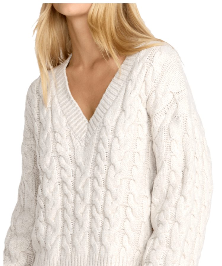 RVCA Rvca Cable V Neck Sweater (Womens) | Star White
