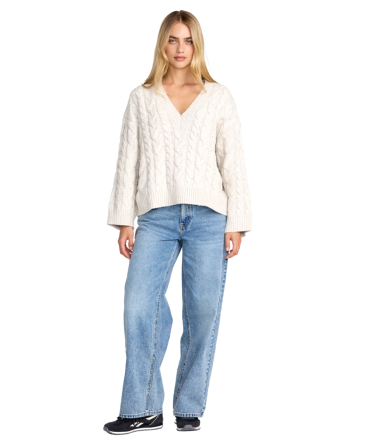 RVCA Rvca Cable V Neck Sweater (Womens) | Star White