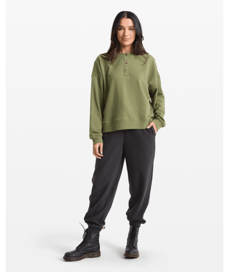 Volcom Volcom Lived In Fleece Henley (Womens) | Moss Stone