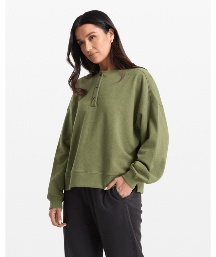 Volcom Volcom Lived In Fleece Henley (Womens) | Moss Stone