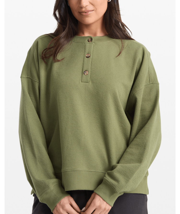 Volcom Volcom Lived In Fleece Henley (Womens) | Moss Stone
