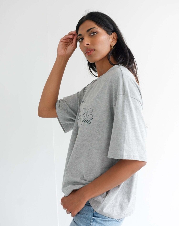 Brunette Brunette Kind Club Boxy Tee | Grey Melange/Green