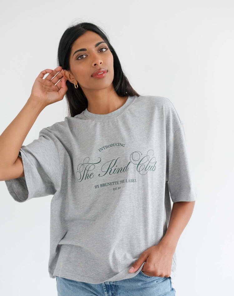 Brunette Brunette Kind Club Boxy Tee | Grey Melange/Green
