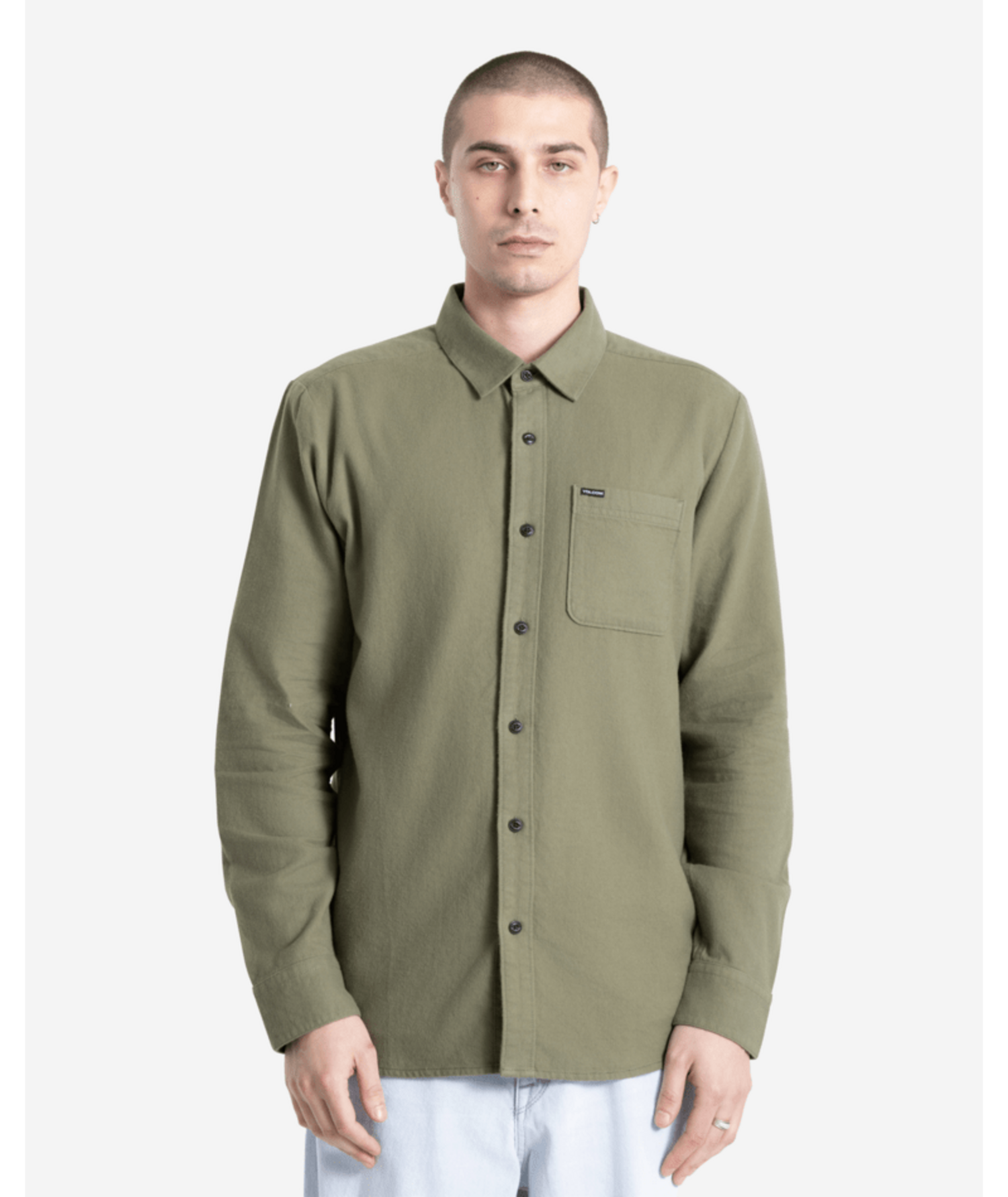 Volcom Men's Caden Long Sleeve Button-Down Shirt - Classic Fit, Stone Embroidery