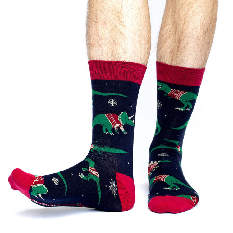 Good Luck Socks Good Luck Sock Christmas Sweater Dinosaurs Socks (Mens) | 7-12