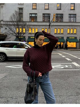 Brunette Brunette Irish Cable Knit Crew | Burgundy