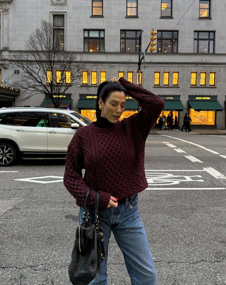 Brunette Brunette Irish Cable Knit Crew | Burgundy