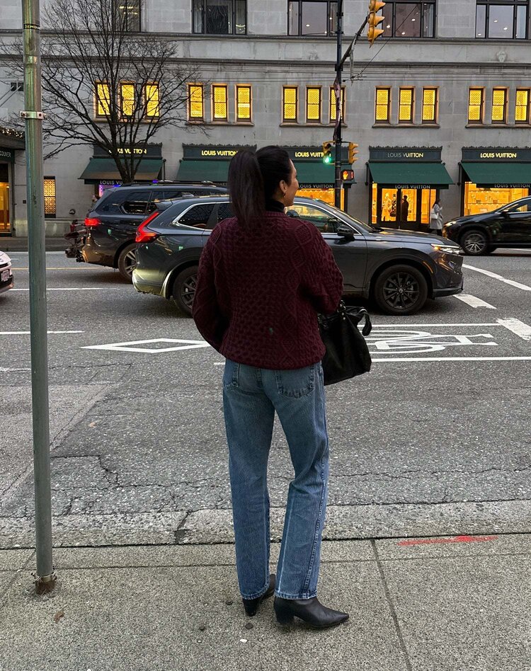 Brunette Brunette Irish Cable Knit Crew | Burgundy