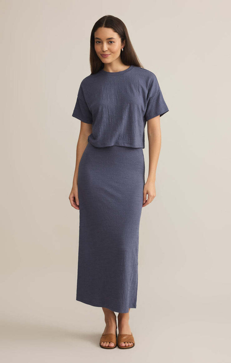 Z Supply Z Supply Delavine Textured Midi Skirt | Worn Blue
