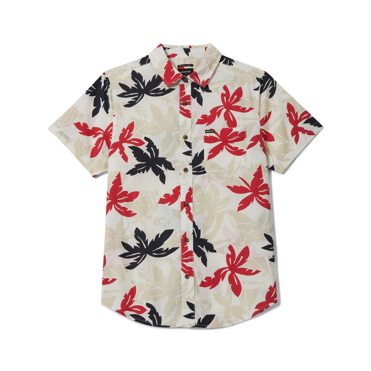 Brixton Brixton Charter Print S/S Wvn (Mens) | Off White/Black/Red Palm Flora