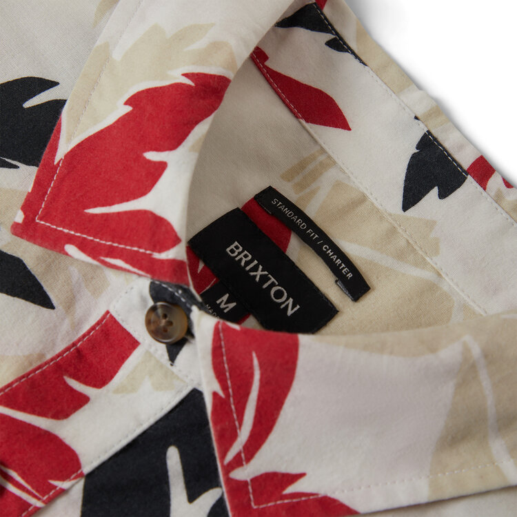 Brixton Brixton Charter Print S/S Wvn (Mens) | Off White/Black/Red Palm Flora