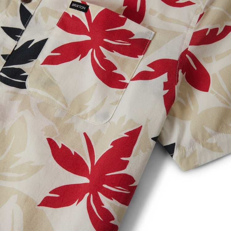 Brixton Brixton Charter Print S/S Wvn (Mens) | Off White/Black/Red Palm Flora