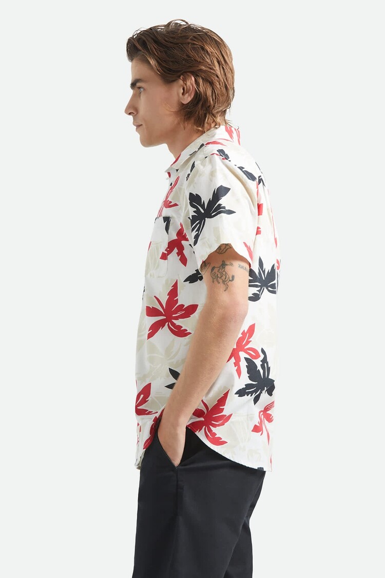 Brixton Brixton Charter Print S/S Wvn (Mens) | Off White/Black/Red Palm Flora