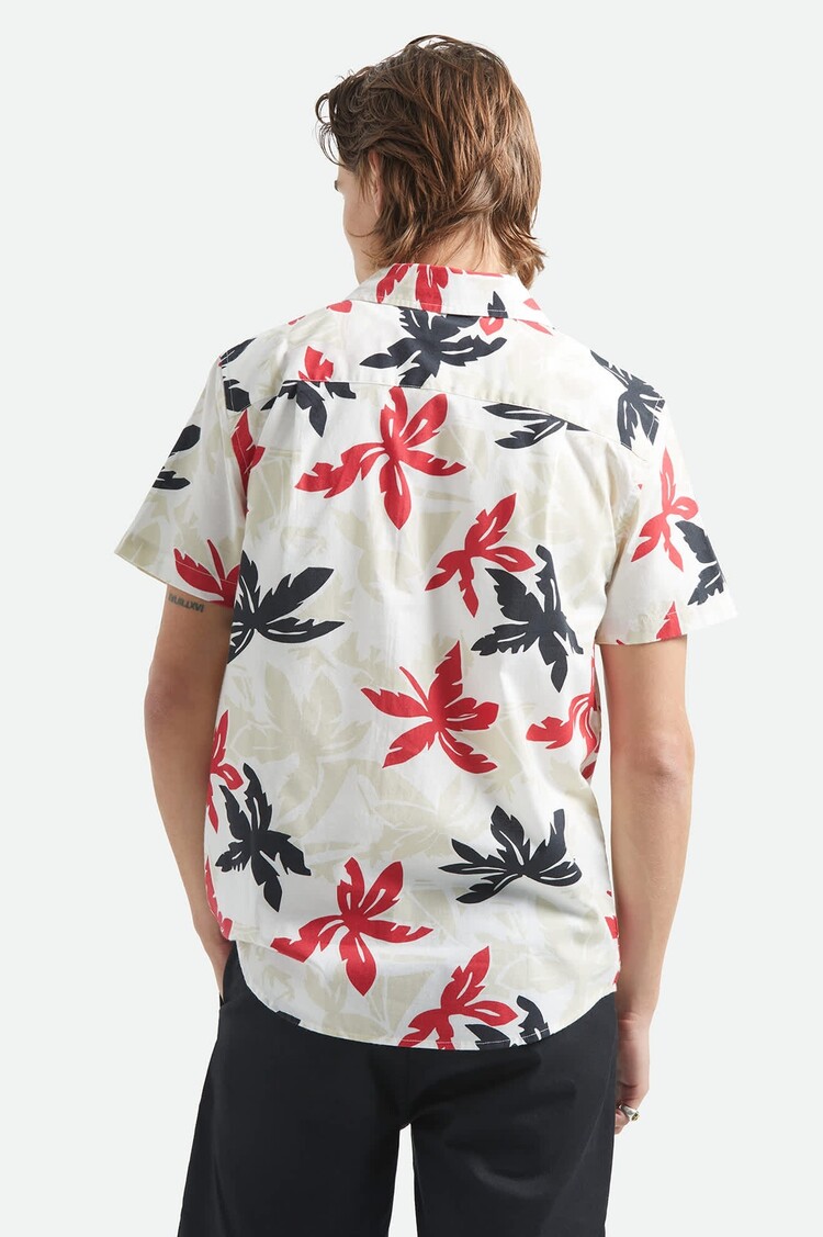 Brixton Brixton Charter Print S/S Wvn (Mens) | Off White/Black/Red Palm Flora