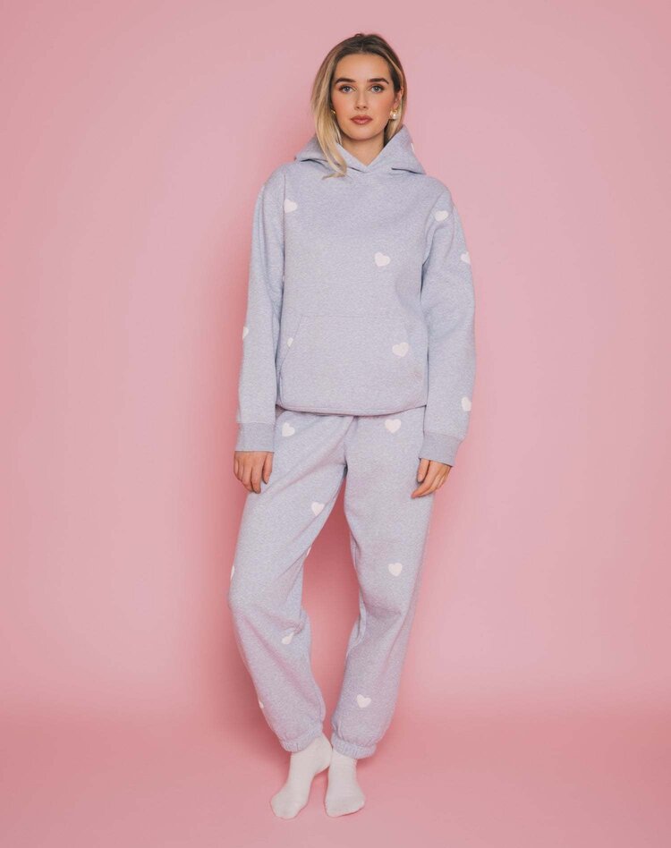 Brunette Brunette All Over Heart Oversized Jogger | Pebble Grey/White