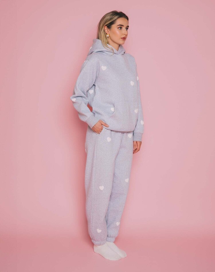 Brunette Brunette All Over Heart Oversized Jogger | Pebble Grey/White