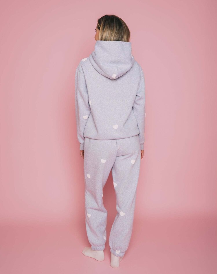 Brunette Brunette All Over Heart Oversized Jogger | Pebble Grey/White