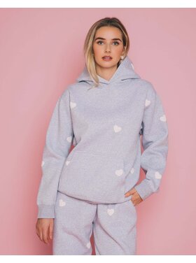 Brunette Brunette All Over Heart Core Hoodie | Pebble Grey/White