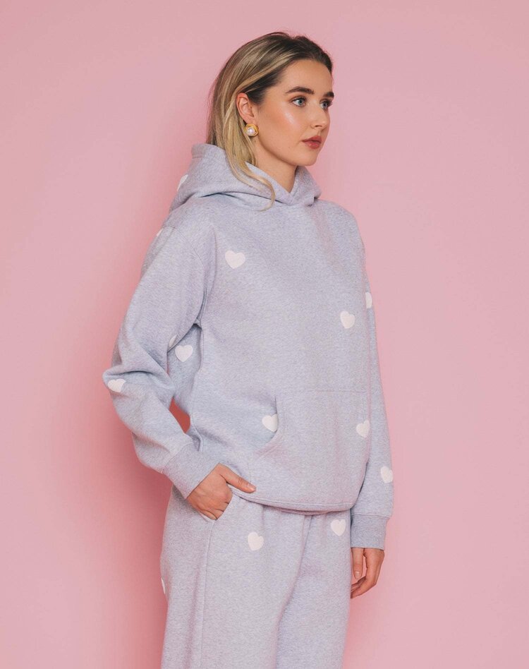 Brunette Brunette All Over Heart Core Hoodie | Pebble Grey/White