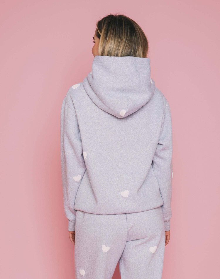 Brunette Brunette All Over Heart Core Hoodie | Pebble Grey/White