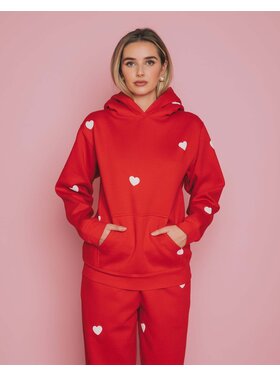 Brunette Brunette All Over Heart Core Hoodie | Red/White