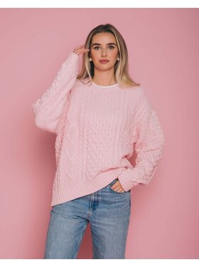 Brunette Brunette Irish Cable Knit Crew | Light Pink