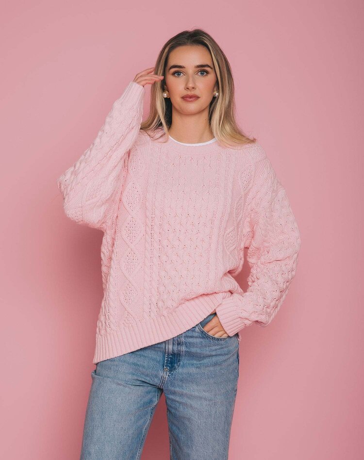Brunette Brunette Irish Cable Knit Crew | Light Pink