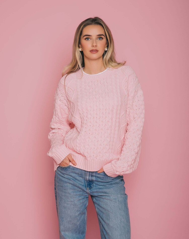 Brunette Brunette Irish Cable Knit Crew | Light Pink