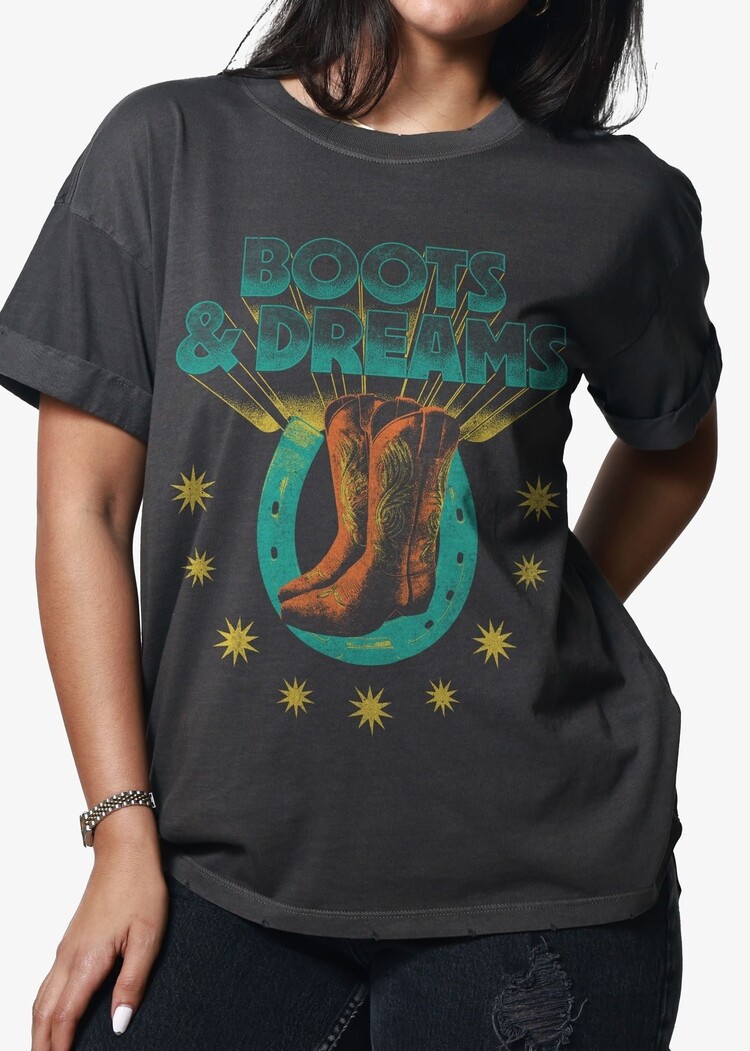 Girl Dangerous Girl Dangerous Boots & Dreams Boyfriend Tee | Vintage Black