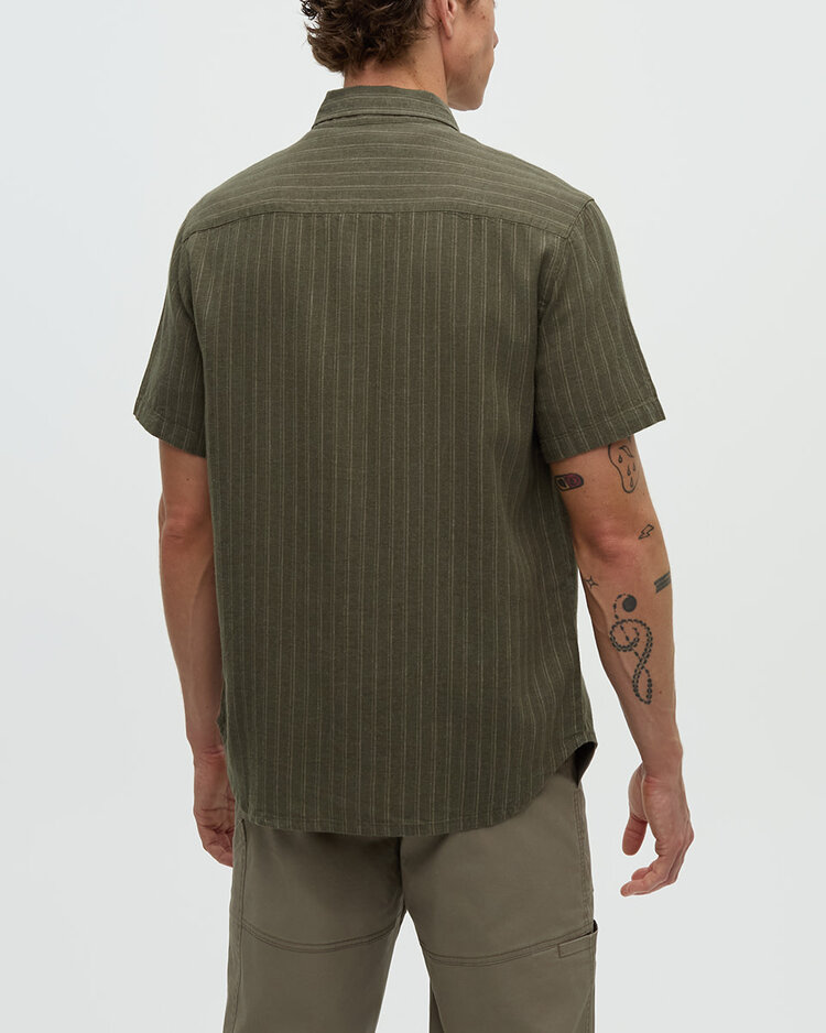 Tentree Tentree Dundas Shirt (Mens) | Deep Olive/Double Stripe