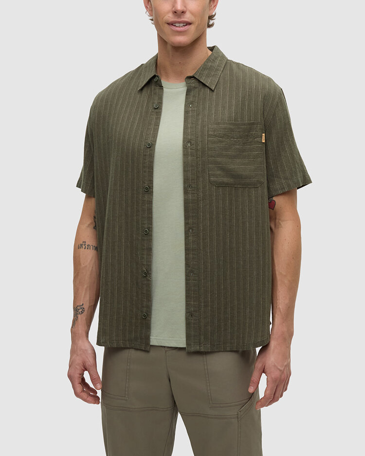 Tentree Tentree Dundas Shirt (Mens) | Deep Olive/Double Stripe