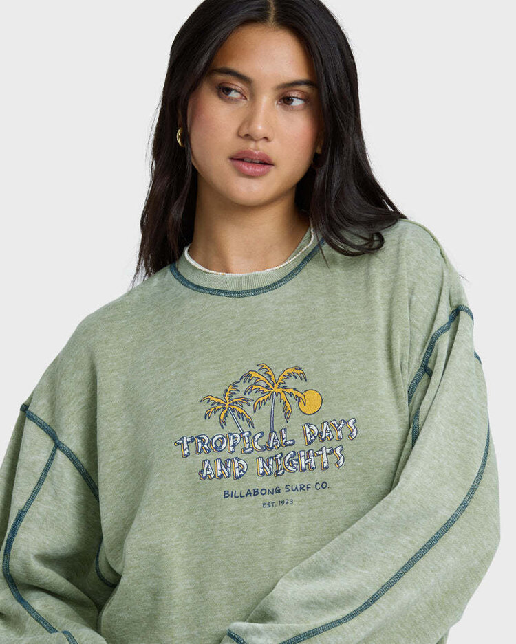Billabong Billabong All The Days Kendal Crew Fleece (Womens) | Dark Olive