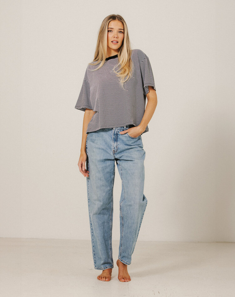 Brunette Brunette Boxy Tee | White/Black Stripe