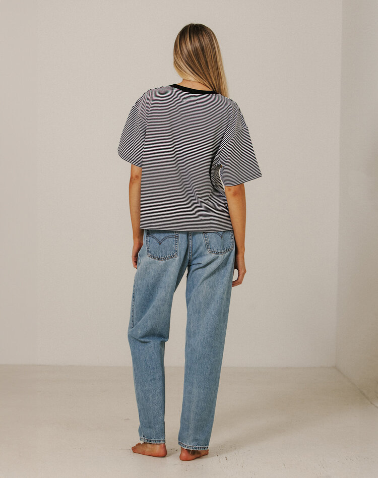 Brunette Brunette Boxy Tee | White/Black Stripe