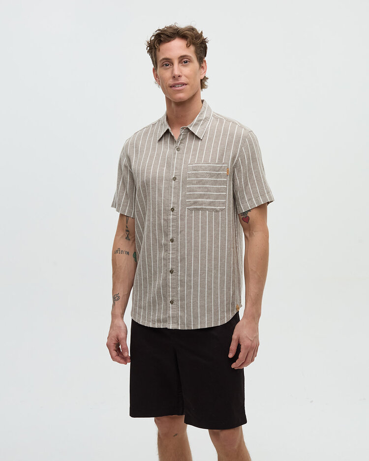 Tentree Tentree Dundas Shirt (Mens) | Clay/Wide Pinstripe