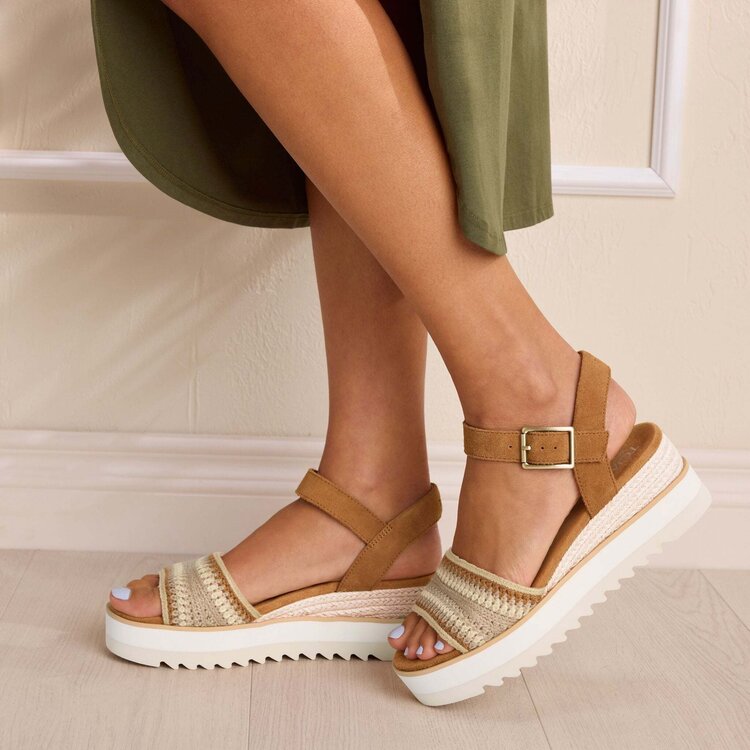Toms Diana Wedge Sandal (Womens) | Almond Crochet-Dark Beige