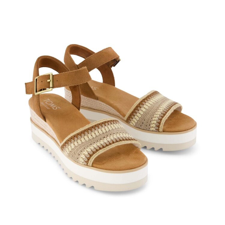 Toms Diana Wedge Sandal (Womens) | Almond Crochet-Dark Beige