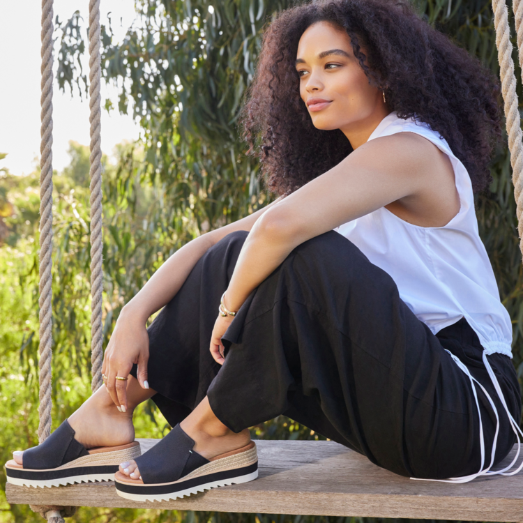 Toms Diana Mule Wedge Sandal (Womens) | Black