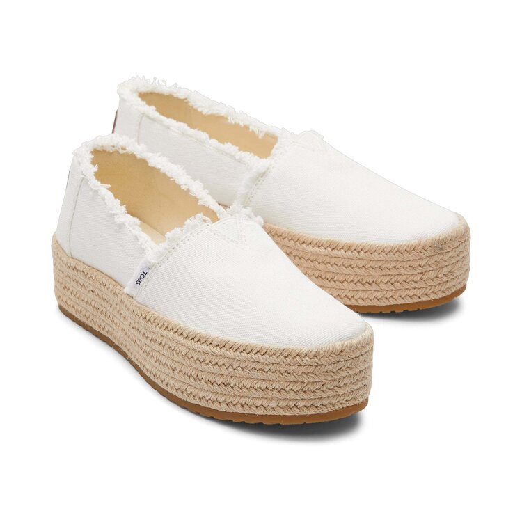 Toms Valencia Platform Espadrille (Womens) | Canvas Fray-White