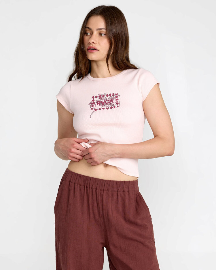 RVCA Rvca Ribbed Slim Tee (Womens) | Hazey Pink