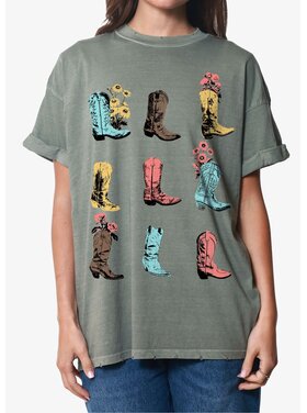 Girl Dangerous Girl Dangerous Cowboy Boots & Flowers Bf Tee | Army Green