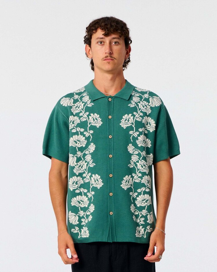 Critical Slide Society Critical Slide Peace Flower Knit Shirt (Mens) | Dusty Green