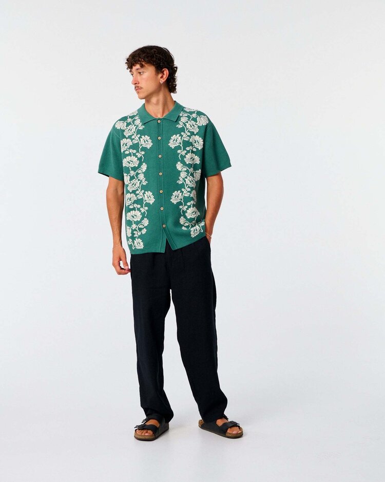 Critical Slide Society Critical Slide Peace Flower Knit Shirt (Mens) | Dusty Green