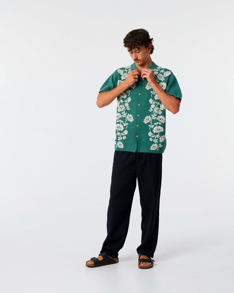 Critical Slide Society Critical Slide Peace Flower Knit Shirt (Mens) | Dusty Green