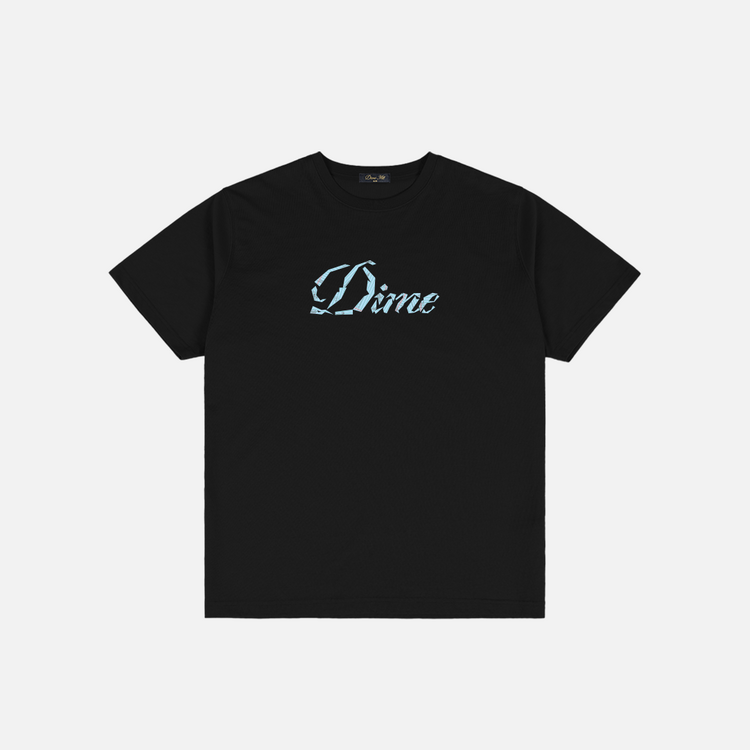 Dime Dime Cursive Paper Cut T-Shirt (Mens) | Black