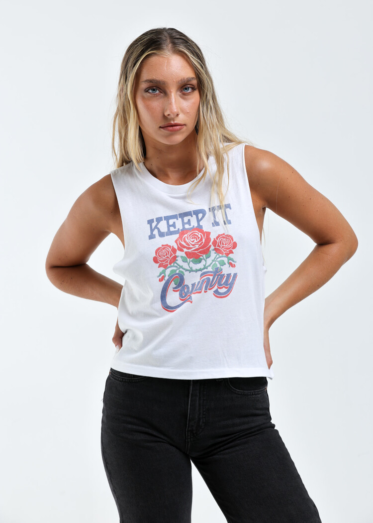 Girl Dangerous Girl Dangerous Keep It Country Floral Muscle Tank | White